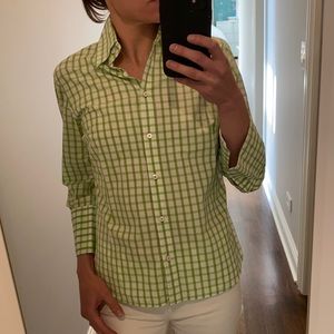 J.McLaughlin Collared Shirt Green and White Stripe